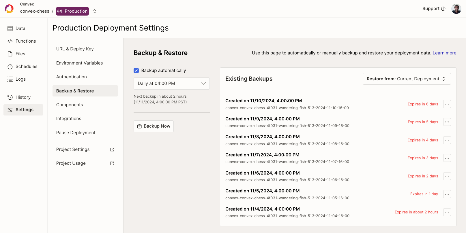 deployment settings export page