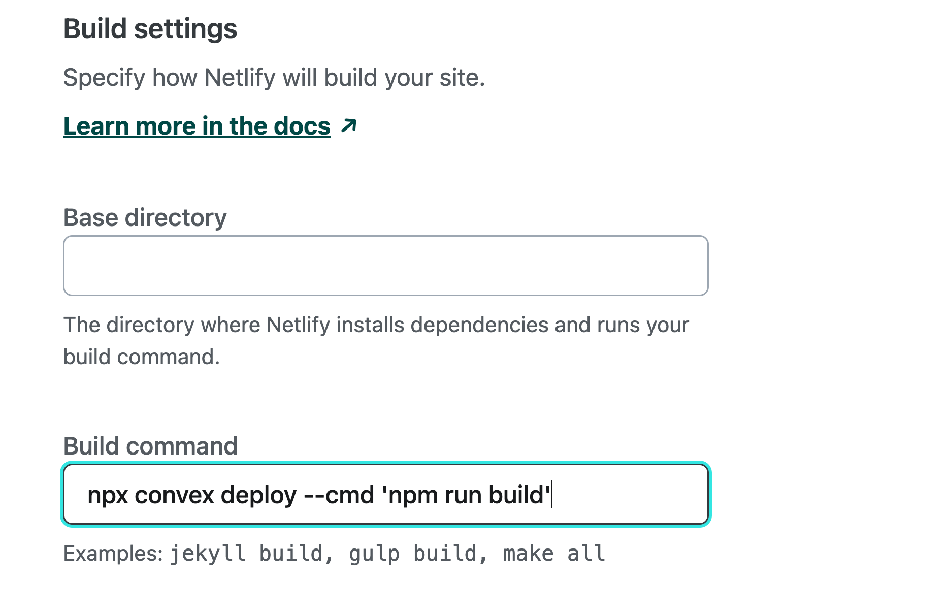 Netlify build settings
