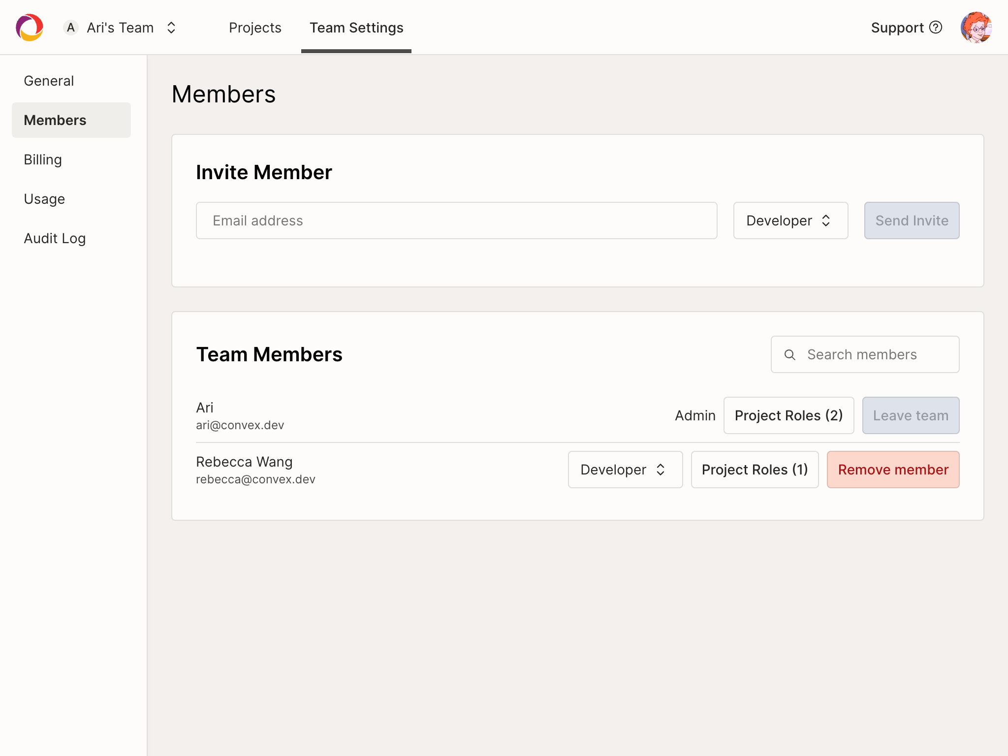 Team members page