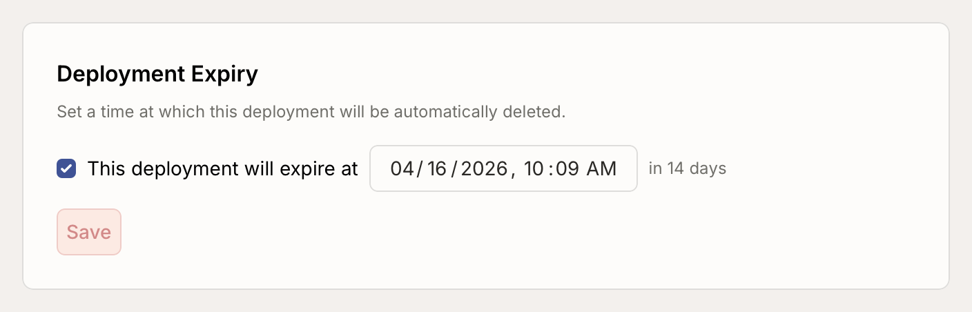 Deployment expiry in the dashboard