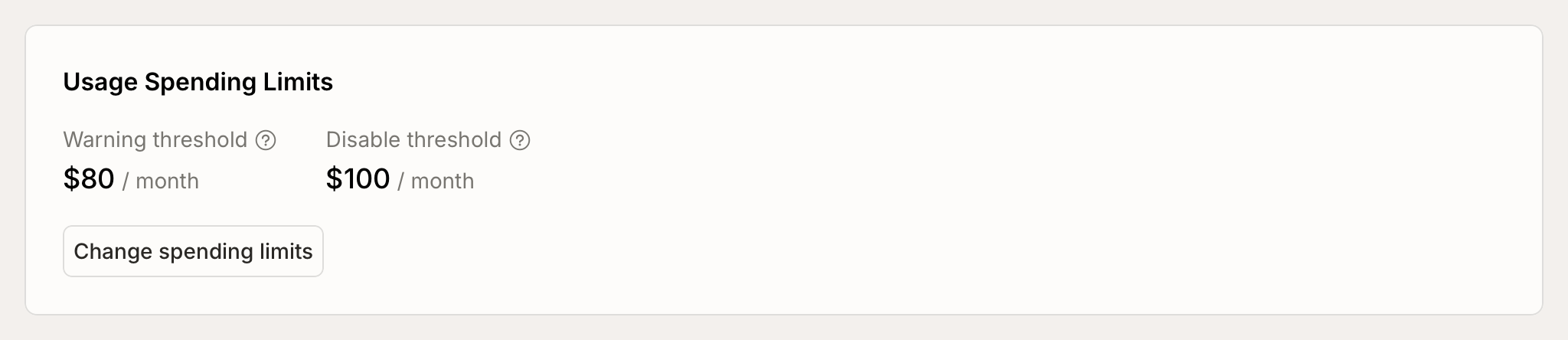 The team billing page with some spending limits set.