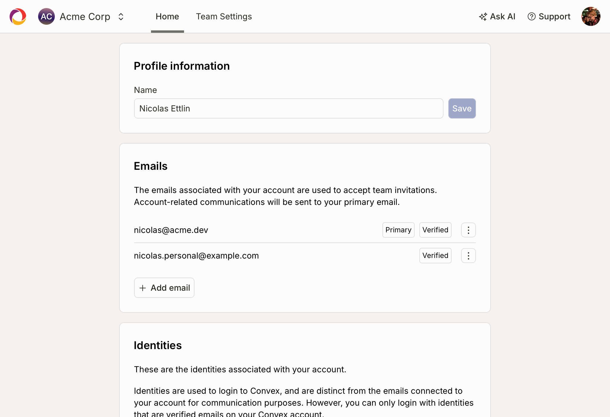 Dashboard Profile page