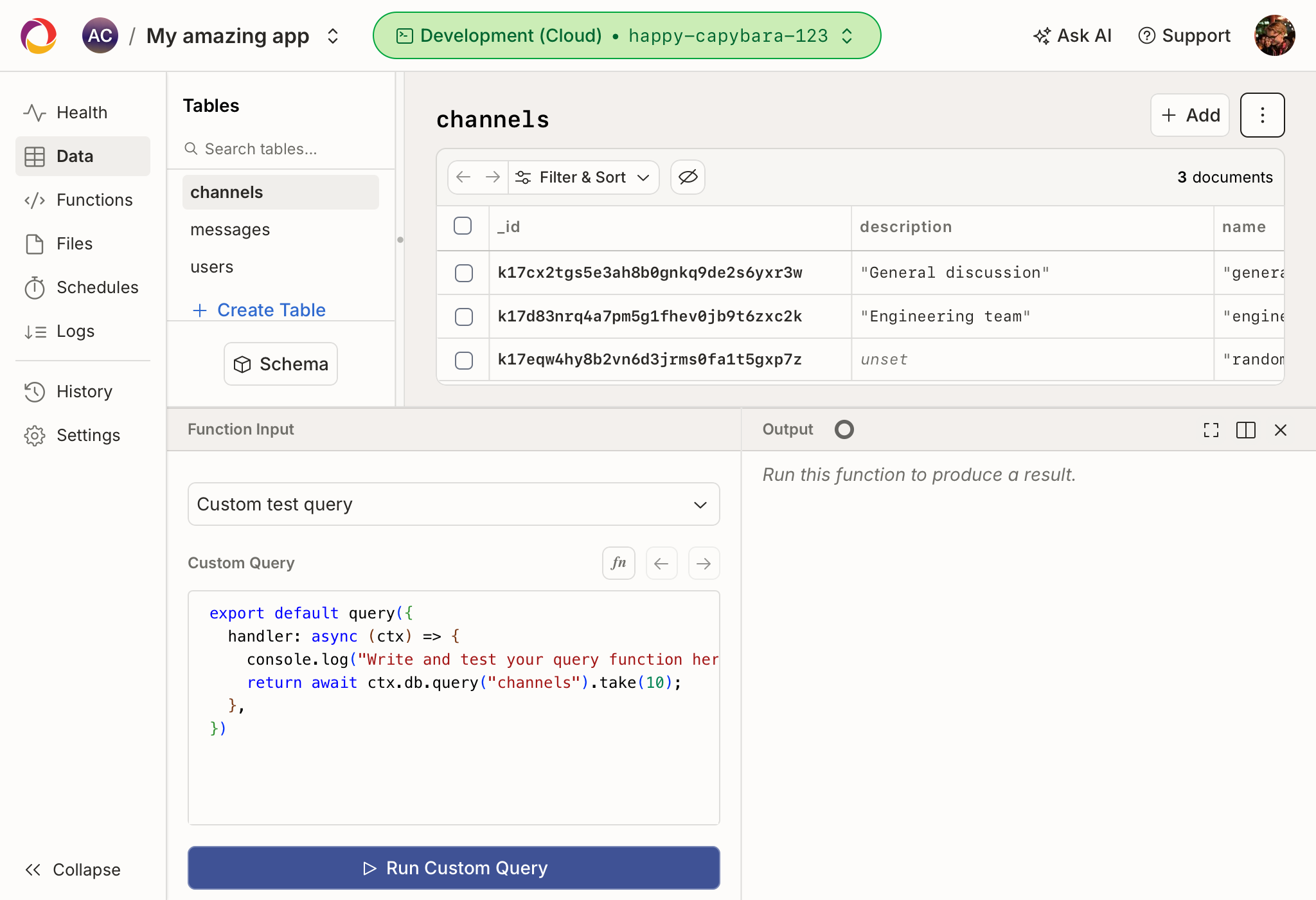 Running a custom test query
