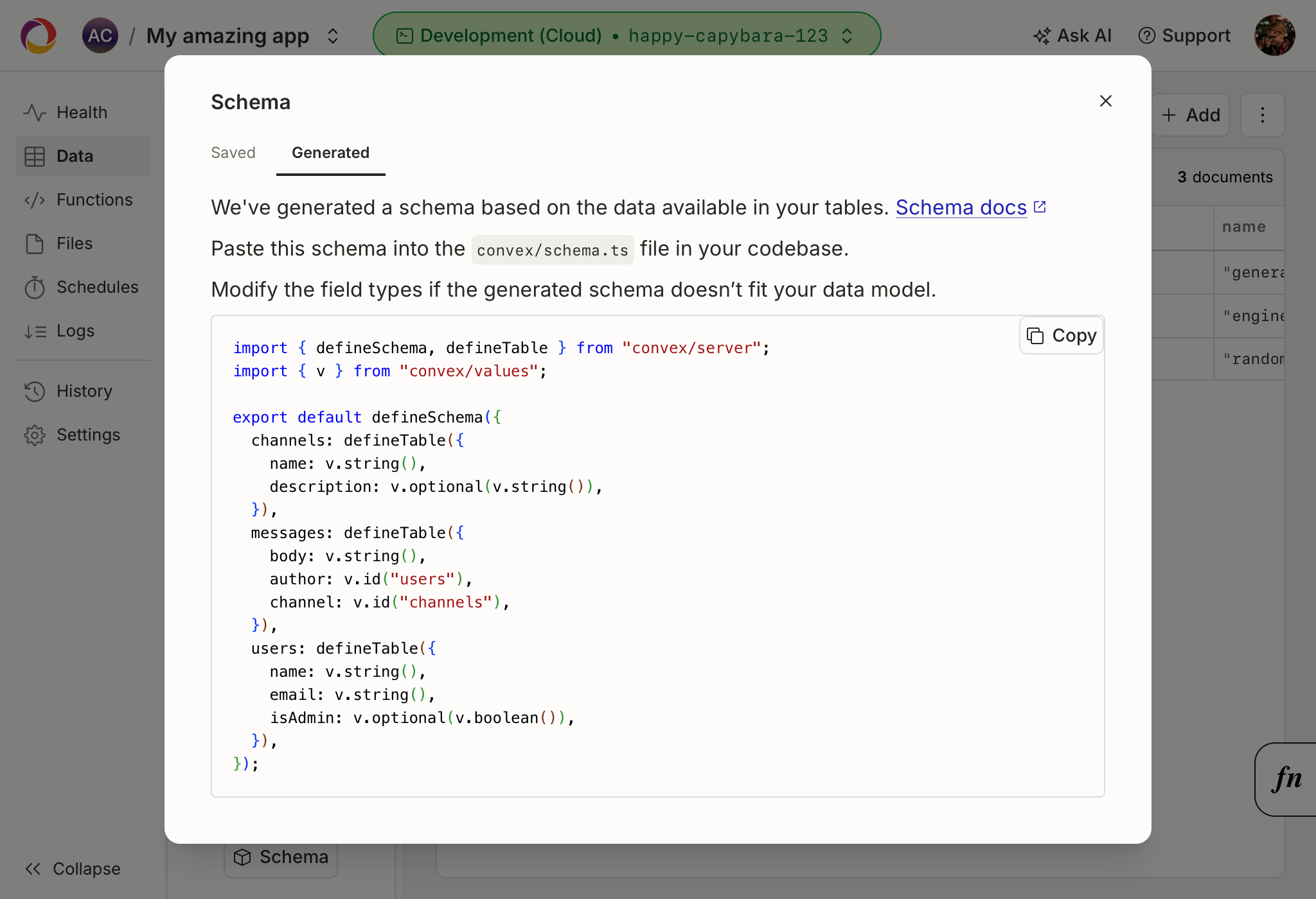 Generate Schema button