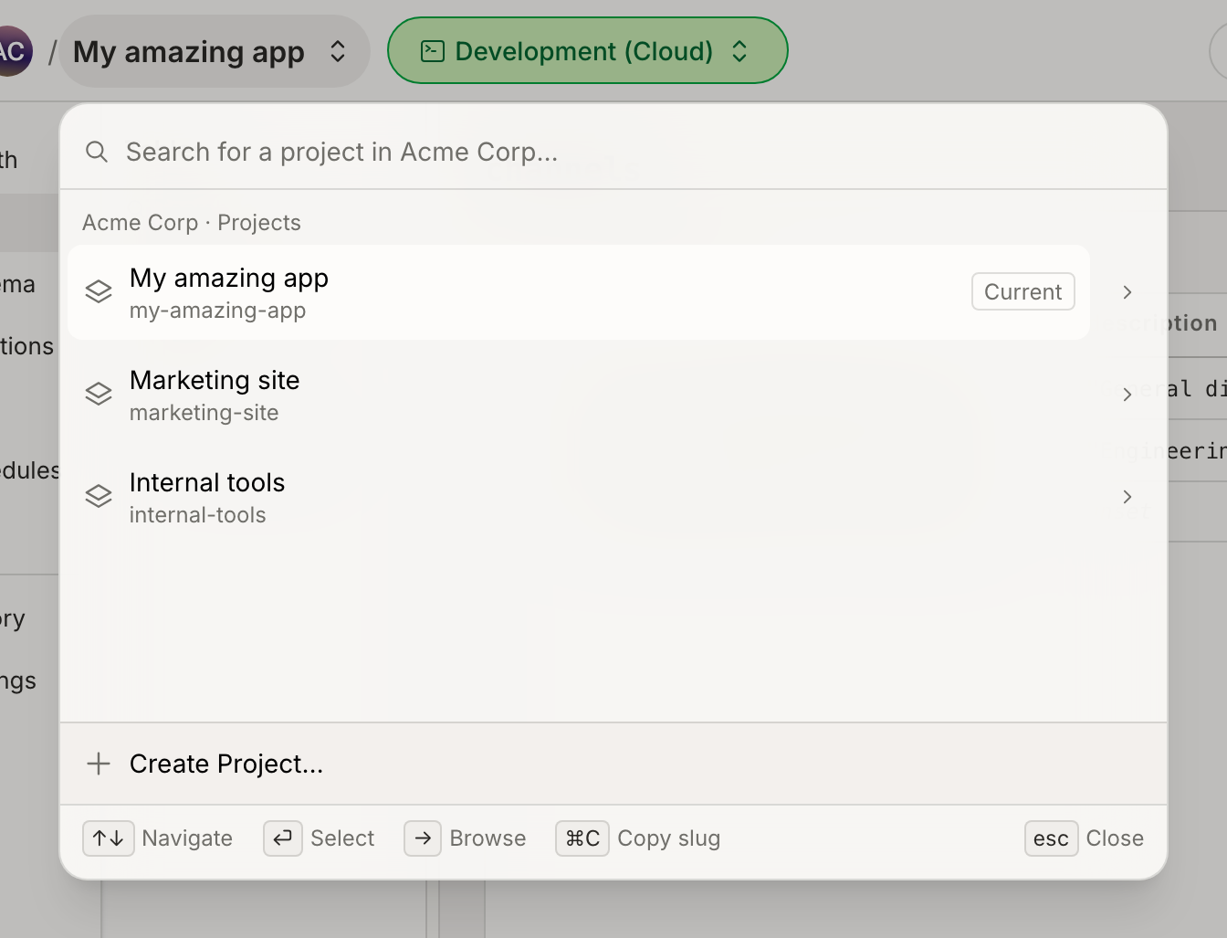 Project switcher