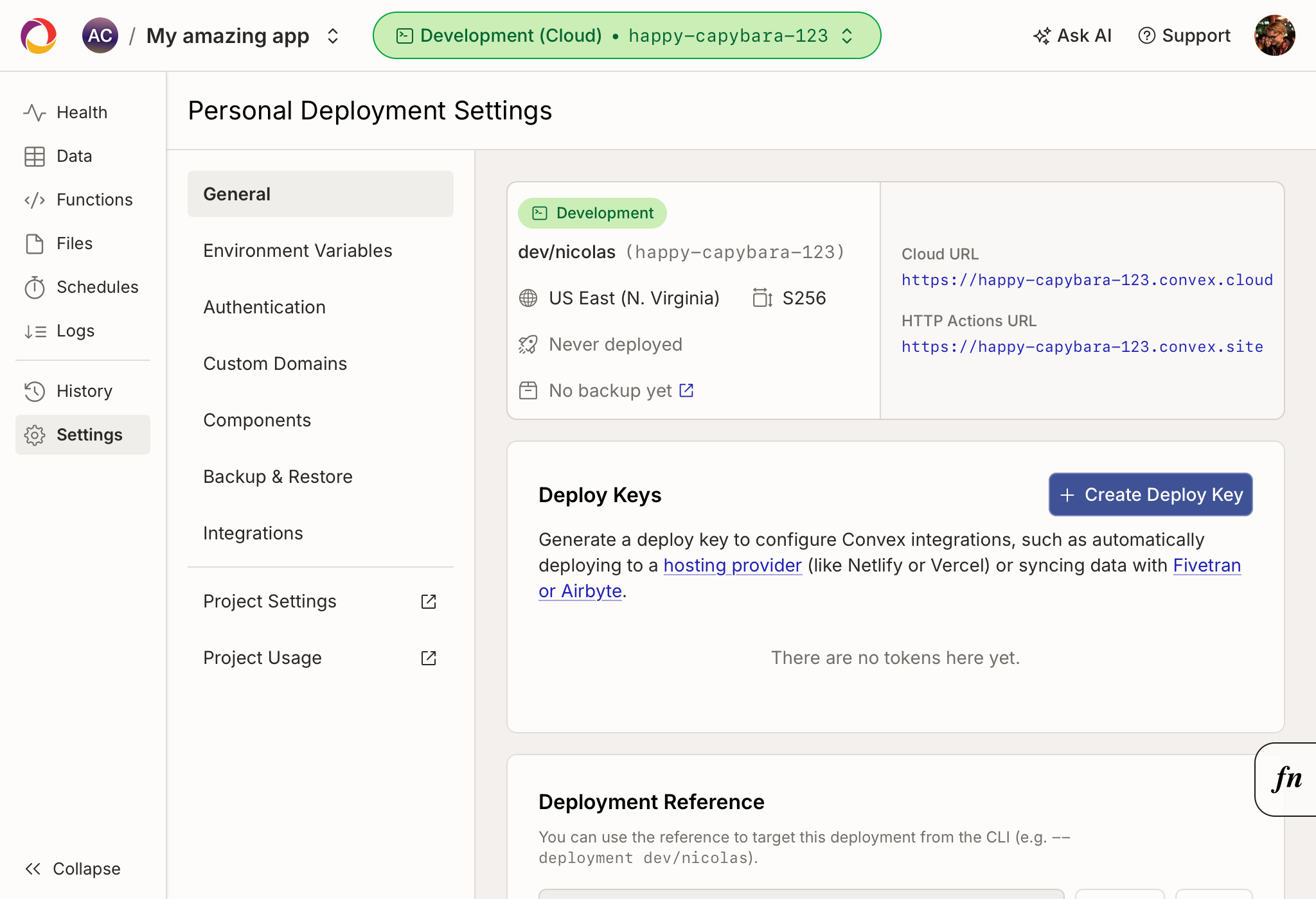 Deployment Settings Dashboard Page
