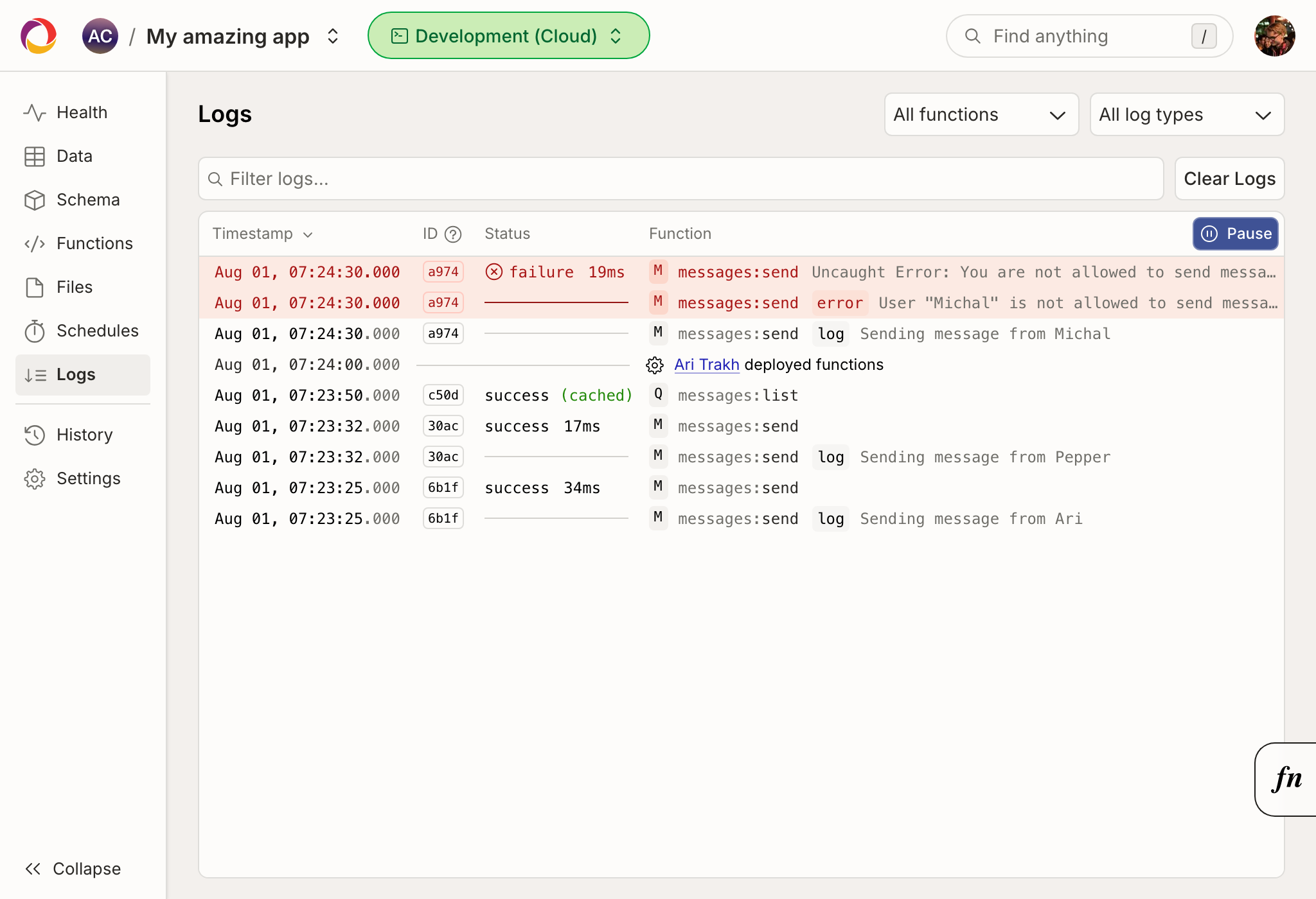 Logs Dashboard Page