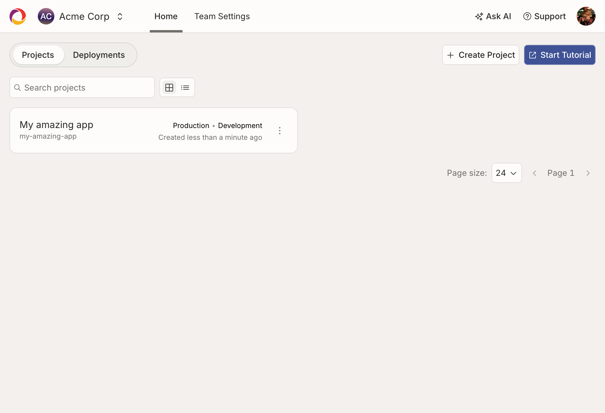 Dashboard Projects View