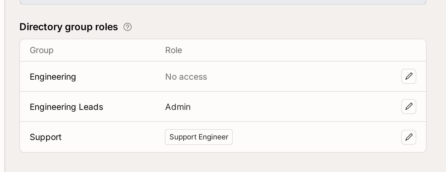 Directory group roles, mapping each directory group to a Convex role