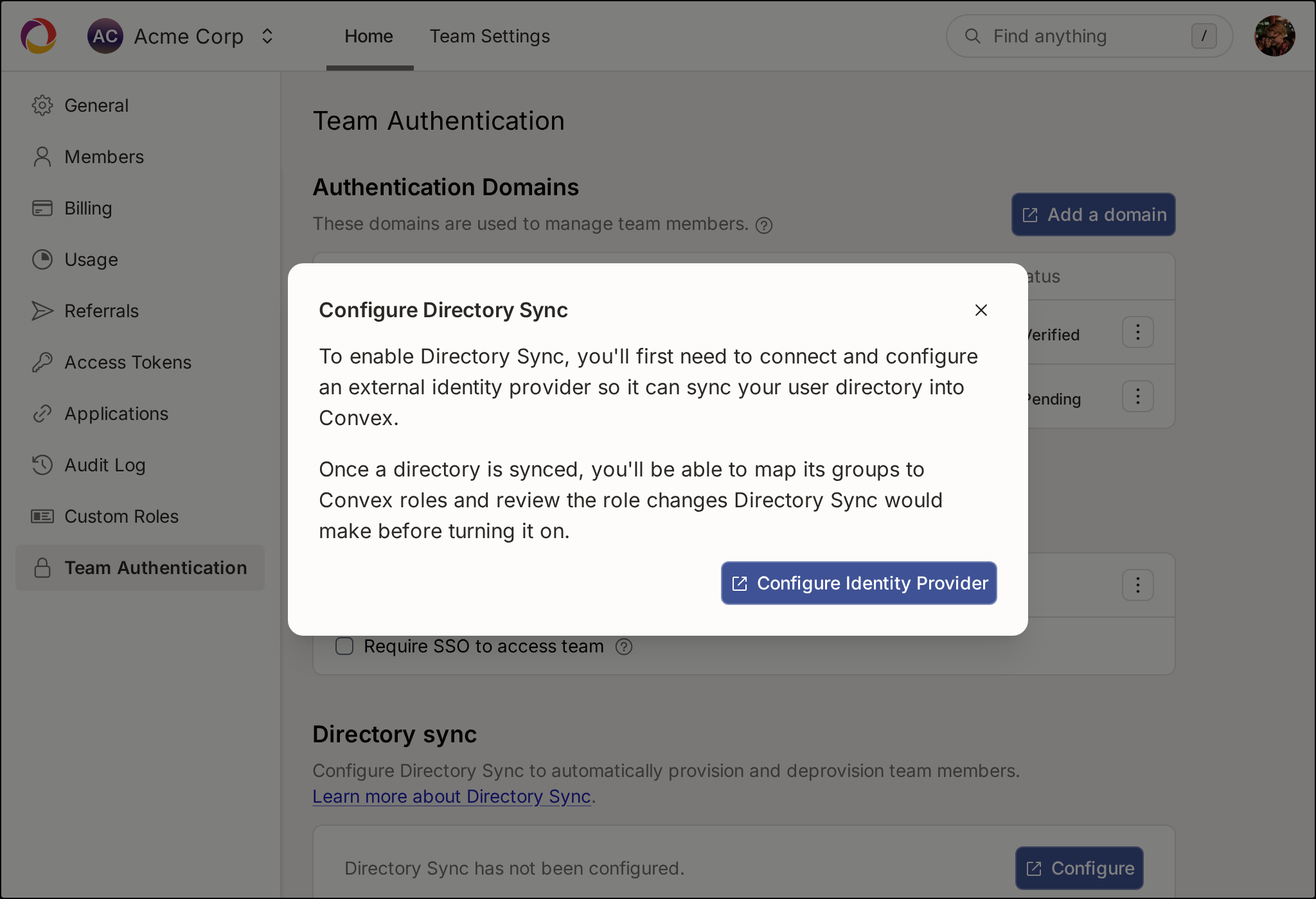 The dialog that explains the identity provider step before configuring a directory