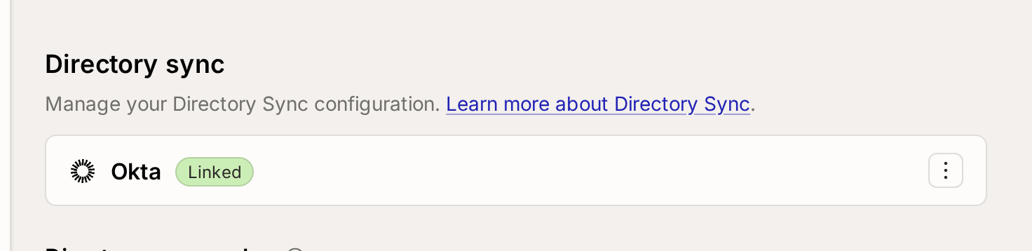 The Directory Sync section with directory management enabled