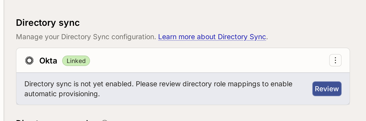 The Directory Sync section asking you to review role mappings before enabling