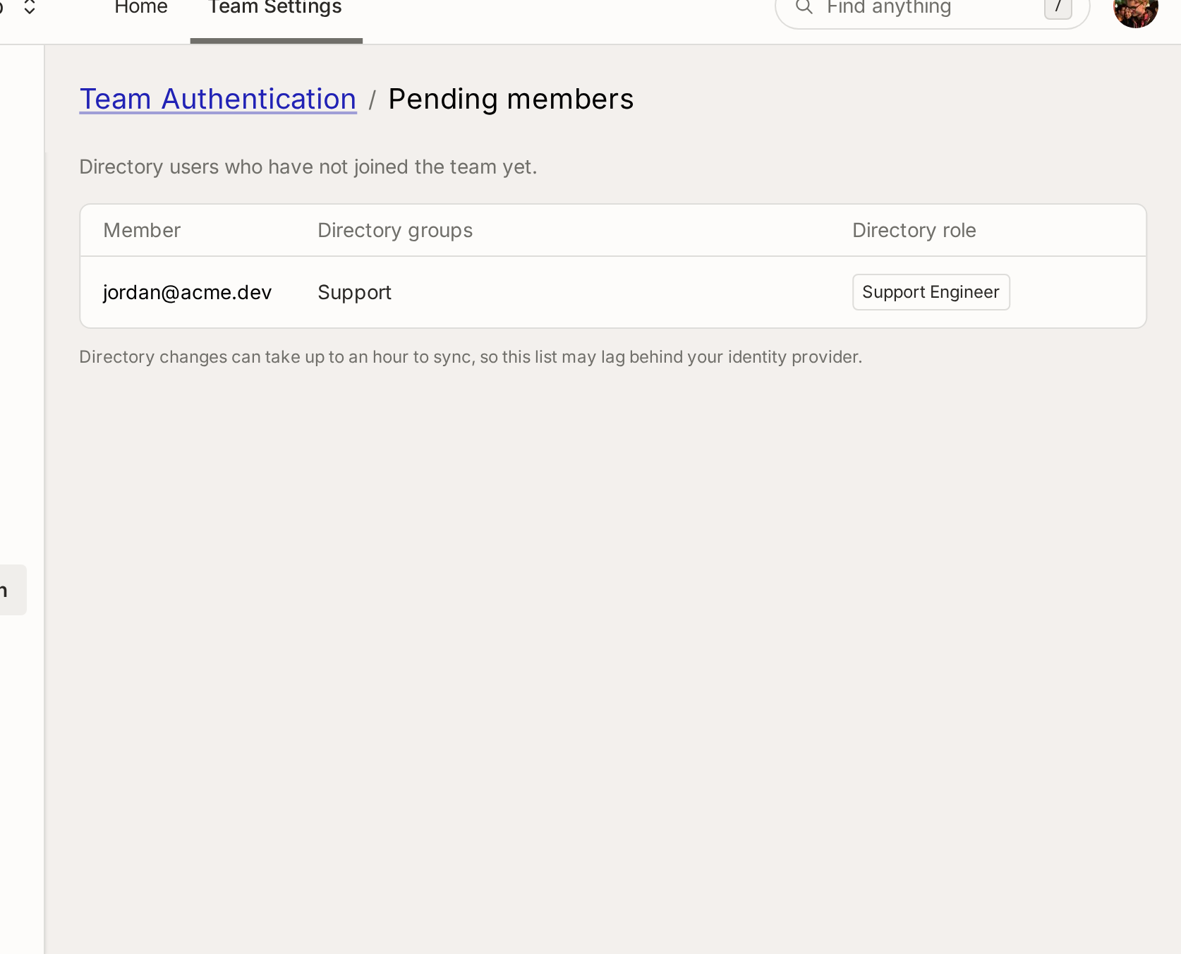 The pending members dialog listing directory users who have not joined yet